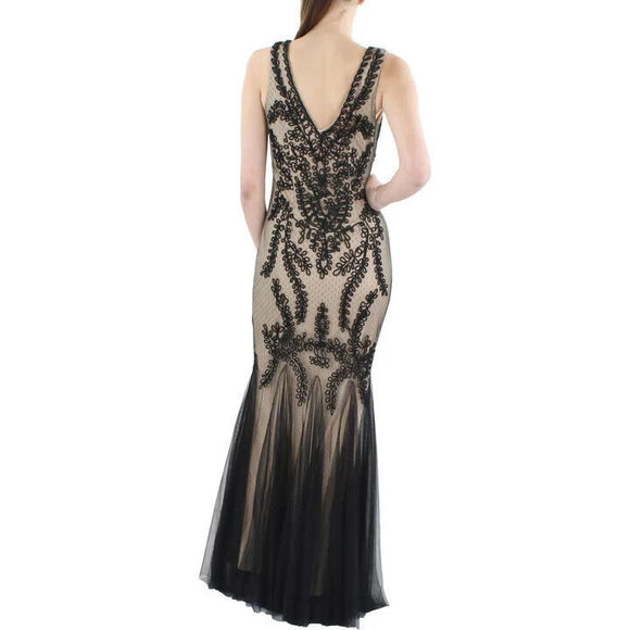 Betsy & Adam Soutache Mermaid Gown Black Nude Size 14 - Picture 2 of 4